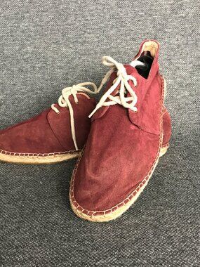 Mens Burgundy Suede Lace-Up Espadrille Casual Derby Chukka Shoes US 10.5 EU 44